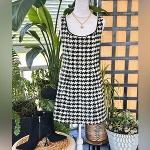 Antonio Melani Black & White Houndstooth Tweed Beaded Neckline Mini Dress